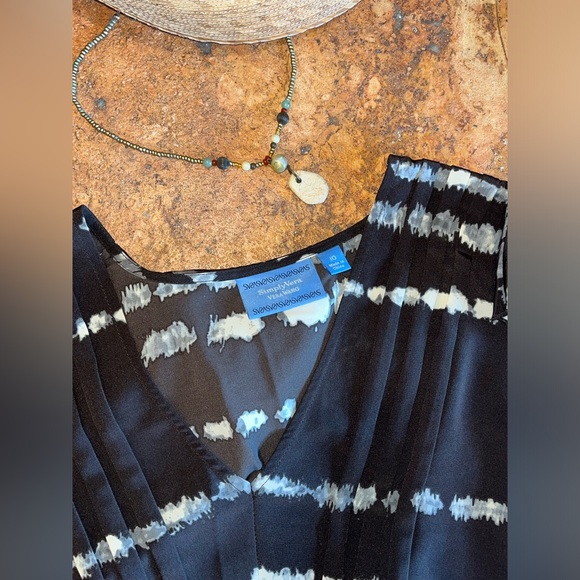 Vera Wang Watercolor Brown Ombré Belted Sleeveless Dress Polyester Size 10 - Picture 5 of 5